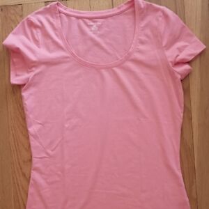 Lands End XS fitted cotton modal scoop neck soft tee shirt in Coral/ Melon